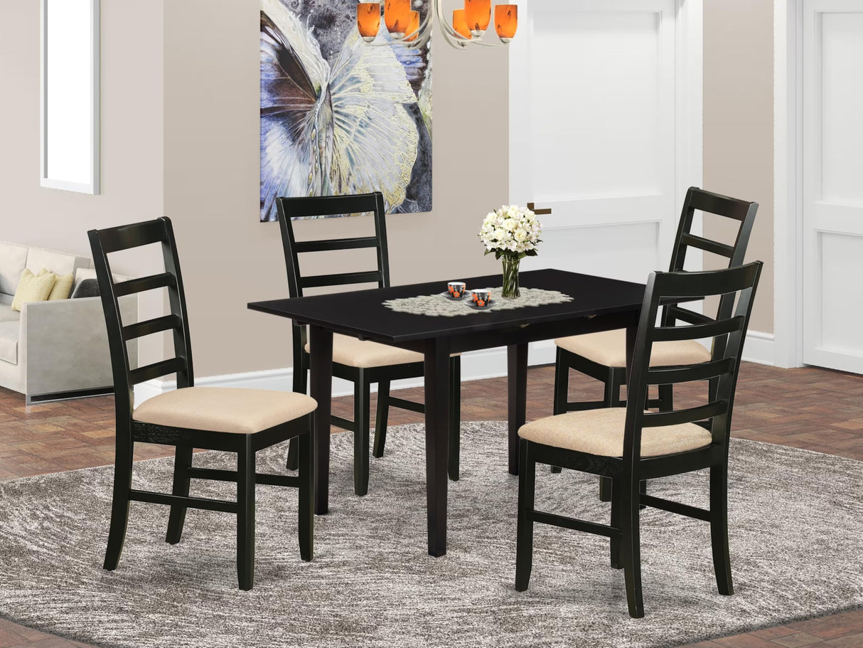 NOPF5-BLK-C 5 Piece Dining Room Furniture Set Includes a Rectangle Kitchen Table with Butterfly Leaf