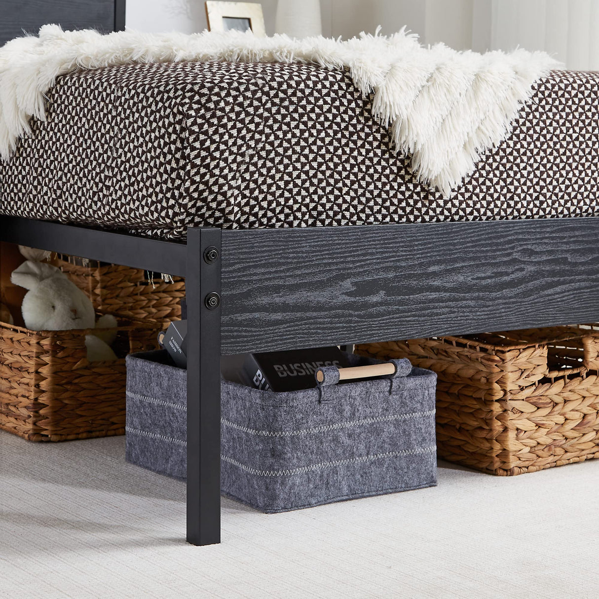 Full Size Platform Bed Frame with Wood Headboard, Strong Metal Slats Support Mattress