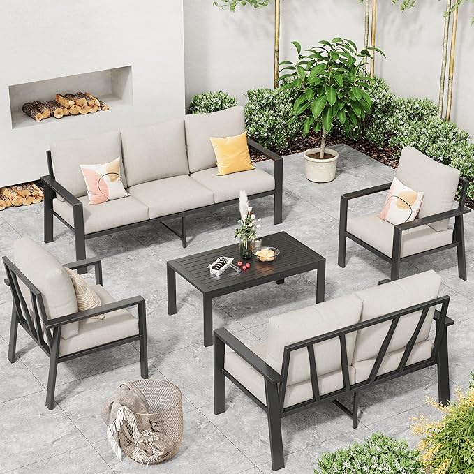 Outdoor Conversation Sets Aluminum 5-Piece Sofa Set with Coffee Table