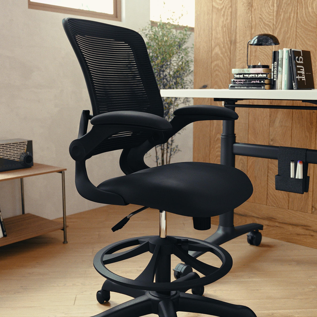Back Swivel Office Chair with Adjustable Foot Ring, Lumbar Support, and Seat Height,