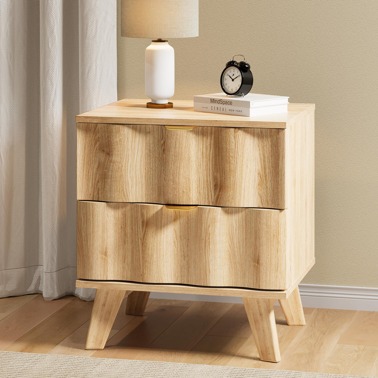 Nightstand, Modern Bedside Table with Drawers and Metal Handles, Sofa Side Table