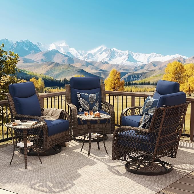 Patio Bistro Set 3 Piece Wicker Rocking Chairs Sets Outdoor Swivel Chair Furniture Set