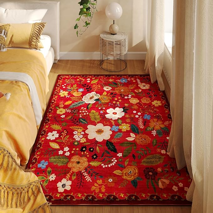 Christmas Rug 8x10 Area Rugs for Living Room Washable Rug Floral Non-Slip Large Rug