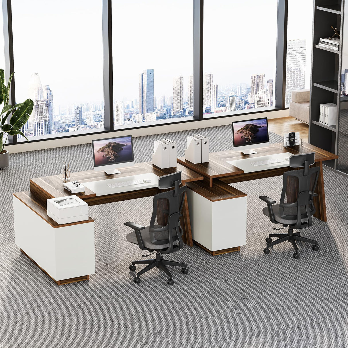 70.5-Inch Executive Desk, Large Home Office Desk with Storage Cabinet and Open Shelves,