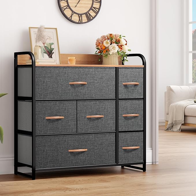 Dresser with 7 Drawers - Fabric Storage Tower