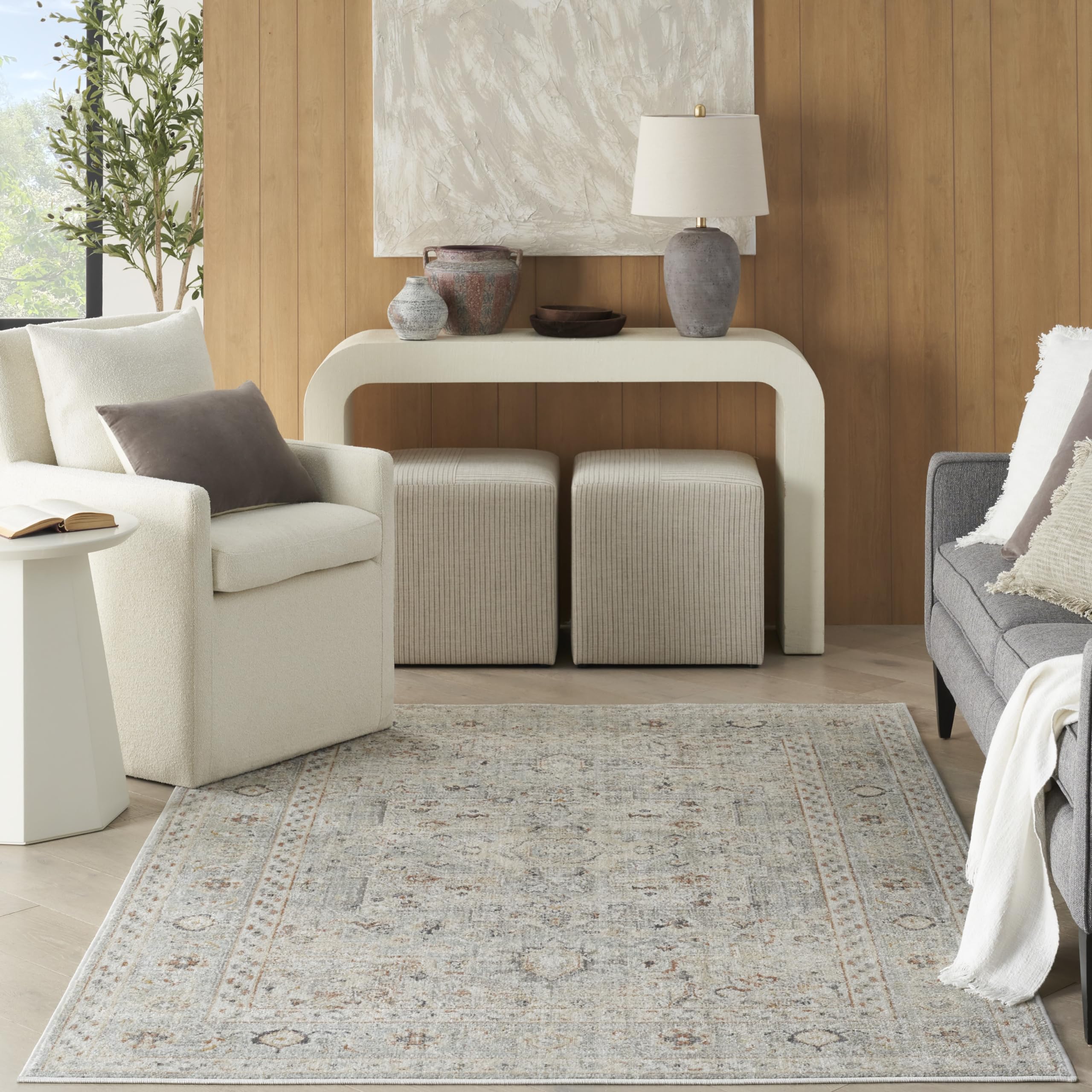 Nourison Oushak Home Traditional Light Grey 5'5" x 7'3" Area -Rug, Easy -Cleaning, Non Shedding, Bed Room, Living Room, Dining Room, Kitchen (5x7)