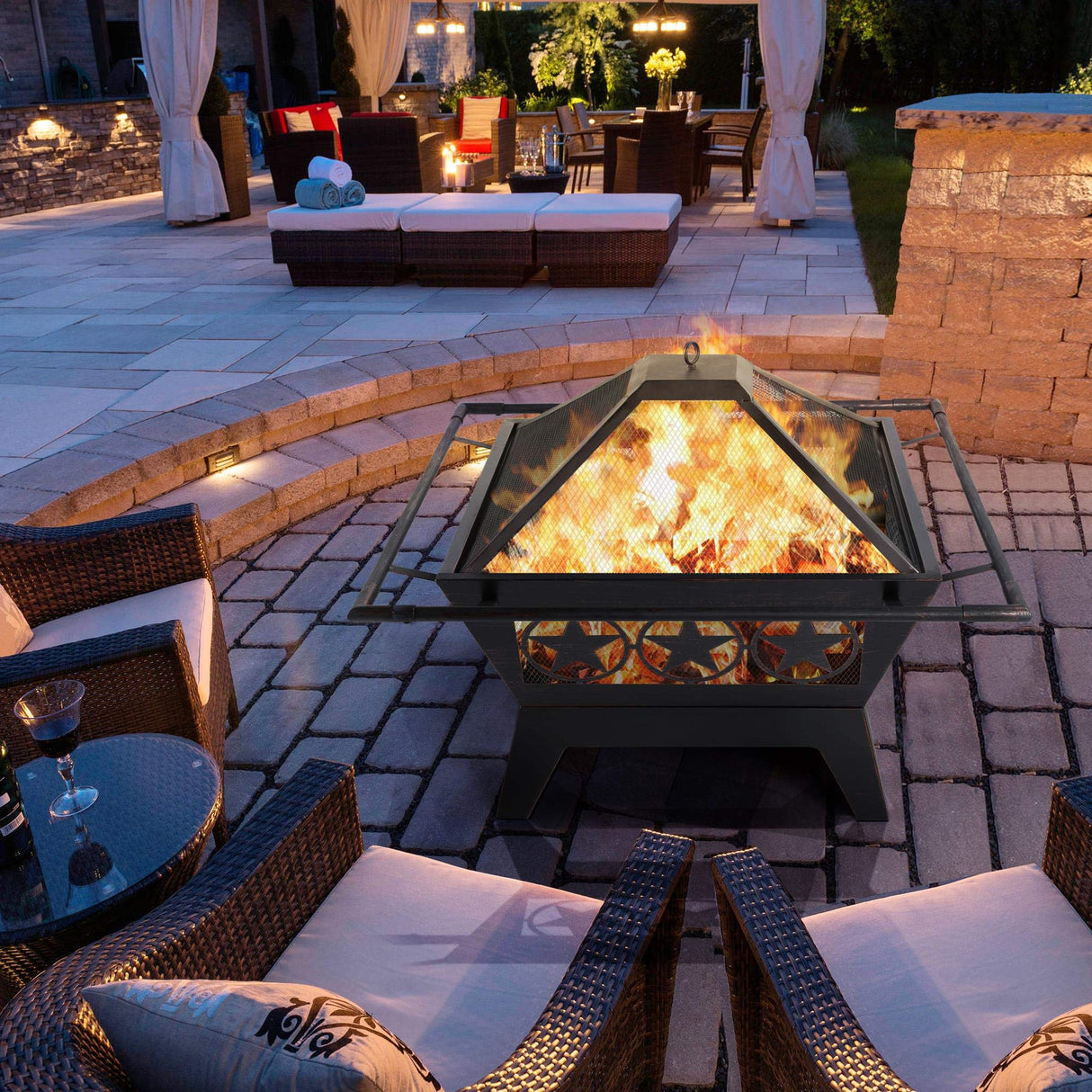 Fire Pit 32in Fire Pits for Outside Outdoor Fireplace Large Square Wood Burning