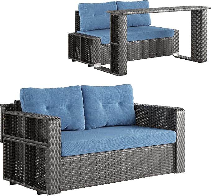 4-Seat Outdoor Furniture Patio Conversation Set, 2 Padded Rocking Chair & 2-Seat Patio