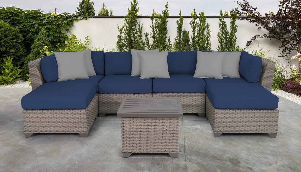 Florence 7 Piece Outdoor Wicker Patio Furniture Set, Navy