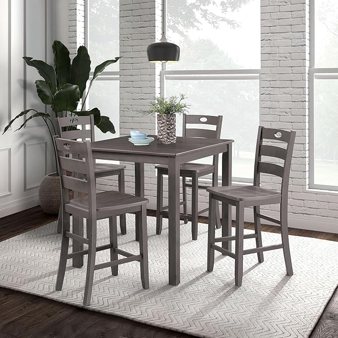 America Bravo Wood 5-Piece Counter Height Dining Room Set, Square Table