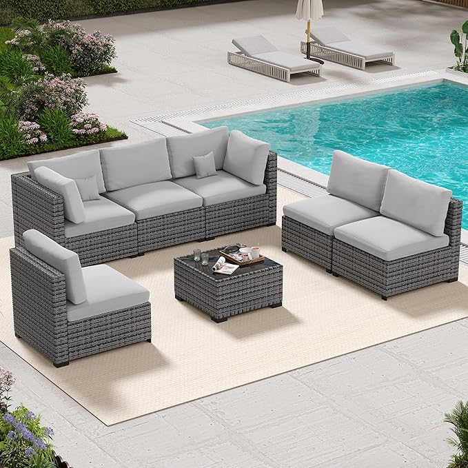 7 Piece Patio Furniture Set, Outdoor Furniture Patio Sectional Sofa Set