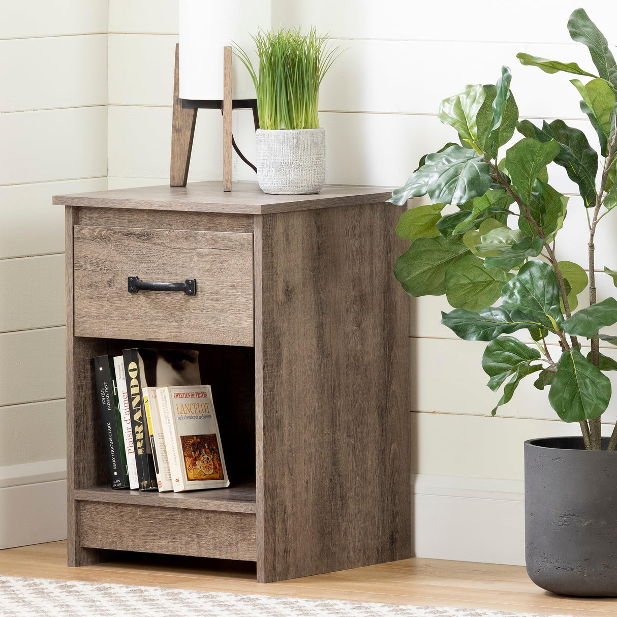 1-Drawer Nightstand-Weathered Oak