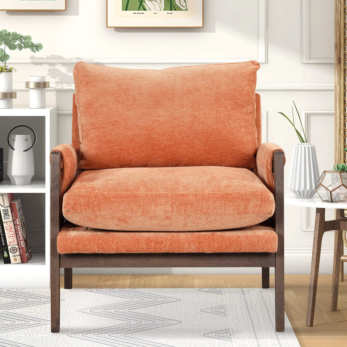 Kelly Velvet Accent Armchair, Orange