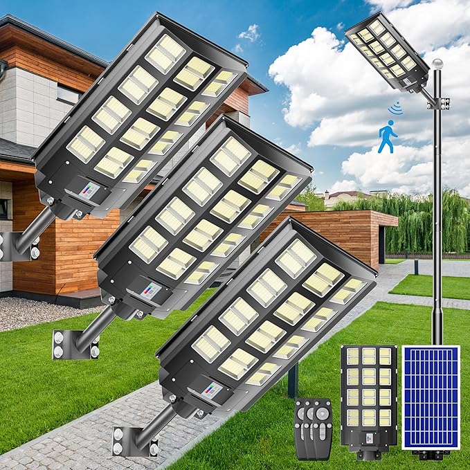 2-Pack Solar Street Lights Outdoor Waterproof, 6800W Solar Light Outdoor Dusk to Dawn