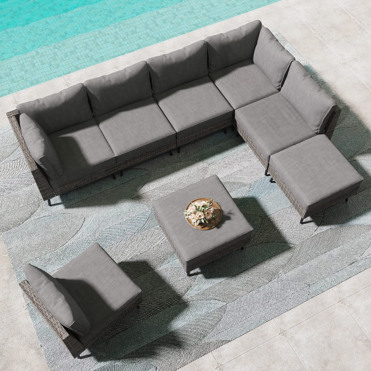 8 Piece Outdoor Sectional Sofa PE Rattan Patio Conversation Sets, All Weather Patio Furniture Set