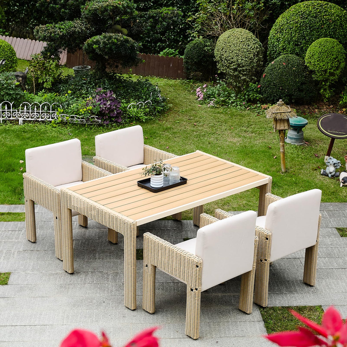 Modern Patio Dining Set of 4, 5 Piece Outdoor Dining Set with Soft Seat Cushion