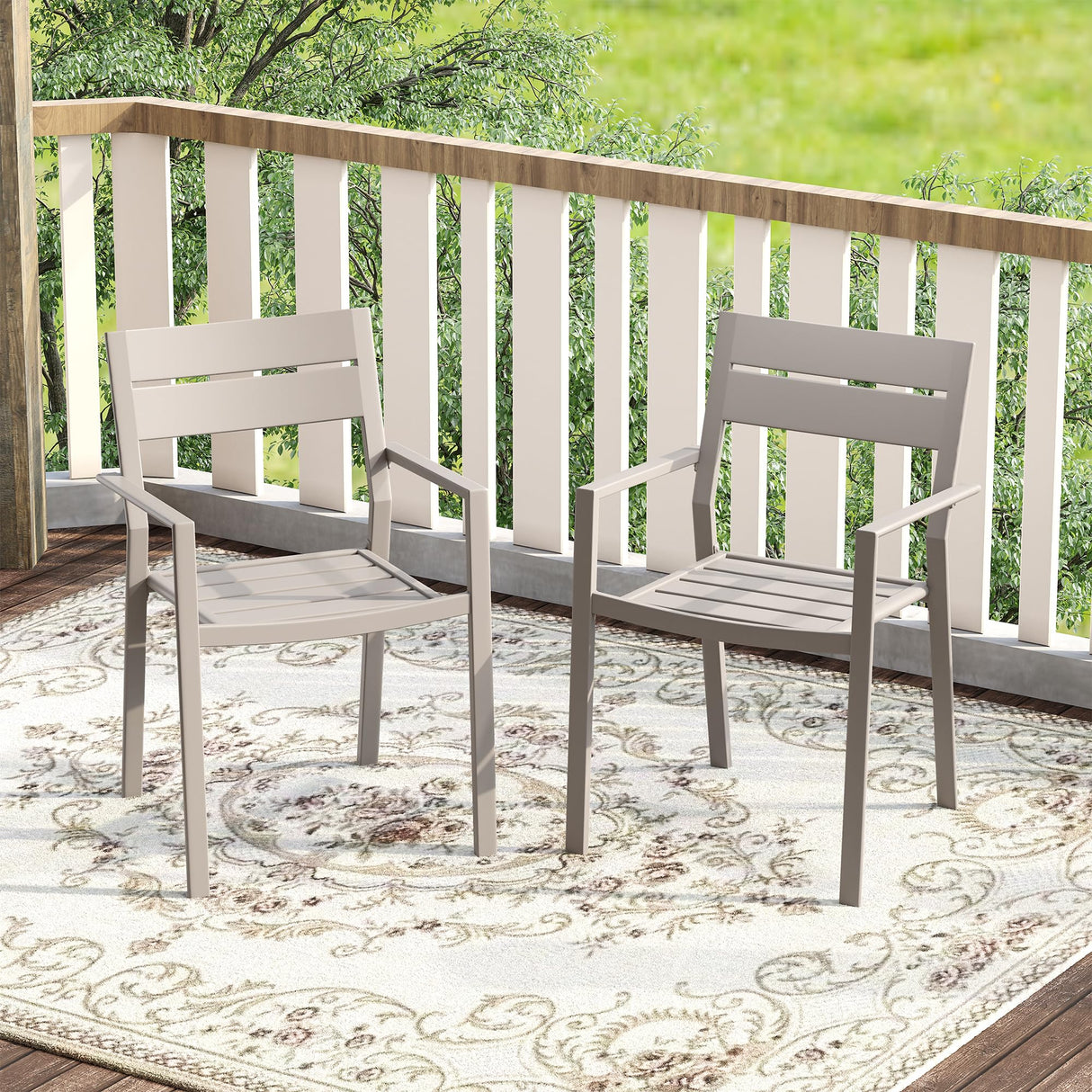 Patio Dining Chairs Set of 2, Metal Stackable Outdoor Chairs with Armrest