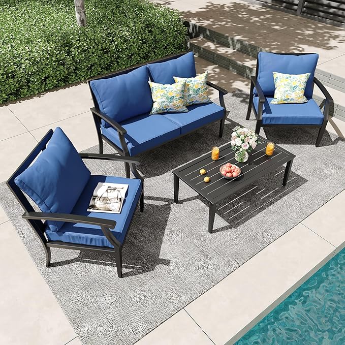 4-Piece Patio Conversation Set,Oversized Outdoor Metal Furniture Set