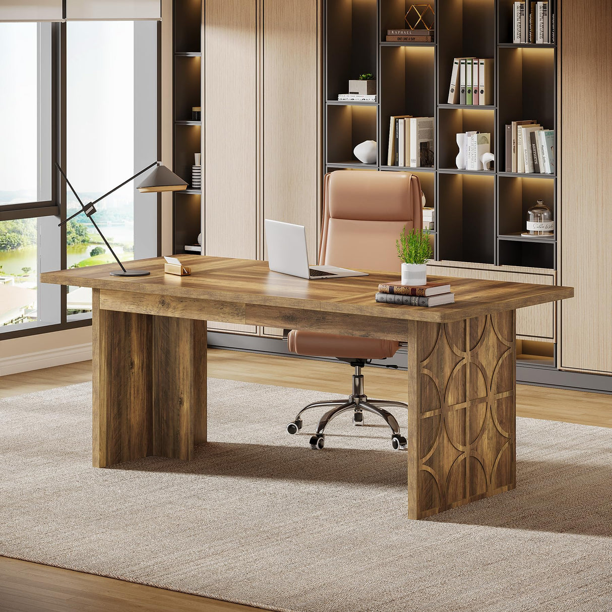 Tribesigns 70.87 Inches Executive Desk, Large Wood Computer Desk Writing Table with Sturdy Frame and Thick Tabletop for Gaming Working Study, Easy Assembly Workstation for Home Office, Brown