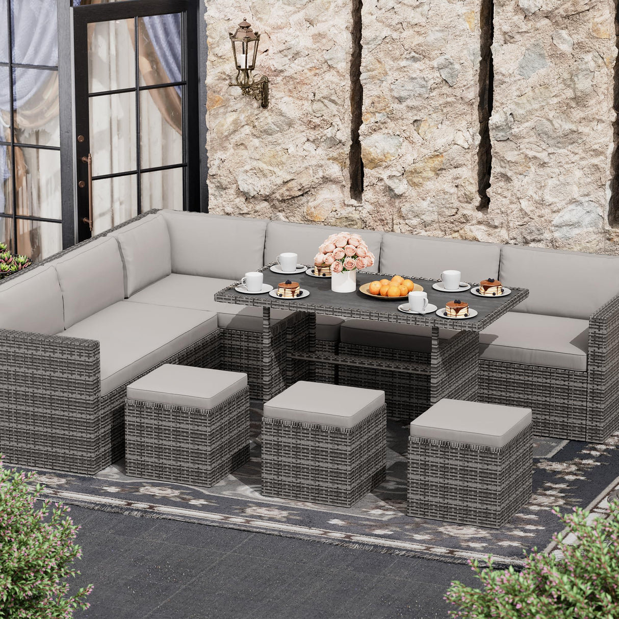 7 Piece Patio Furniture Set, Outdoor Furniture Patio Sectional Sofa
