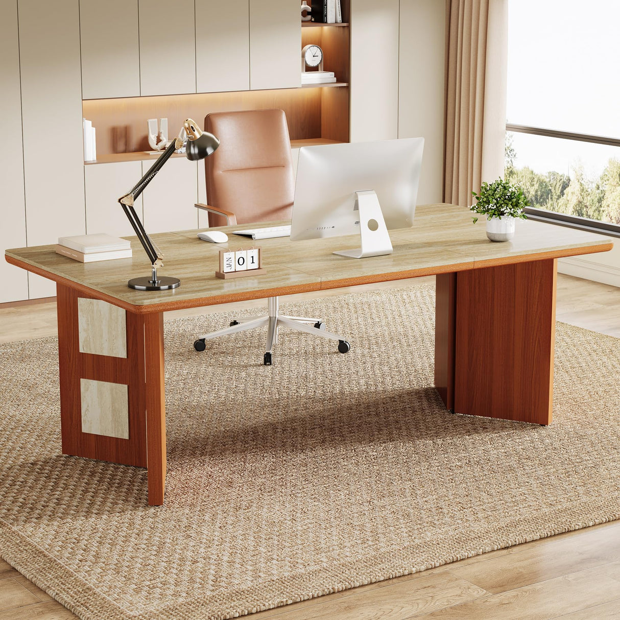 71" Large Executive Desk, Modern Unique Minimalist Office Computer Desk