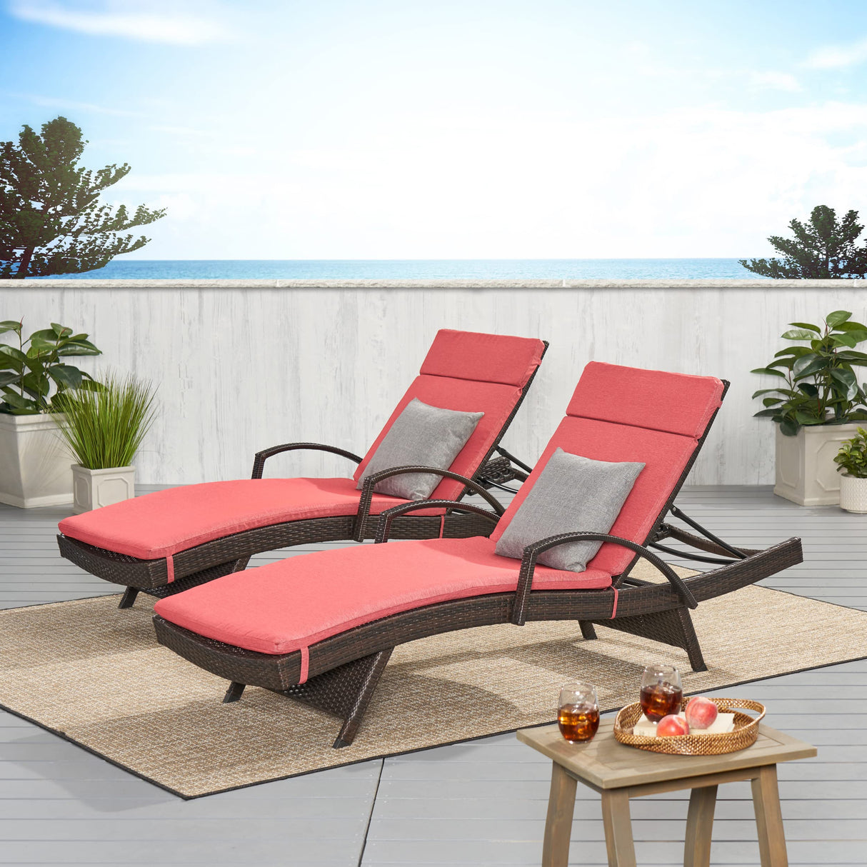 Christopher Knight Home Salem Outdoor Wicker Adjustable Chaise Lounges with Arms