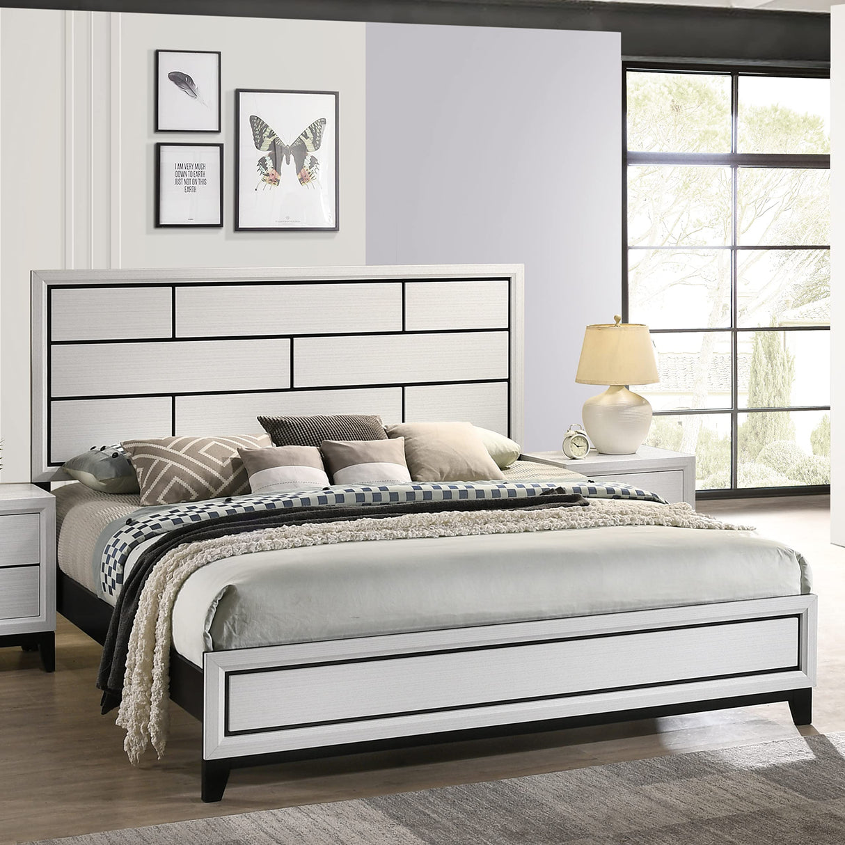 Stout Contemporary Carved Detailed Panel Bed in White, King