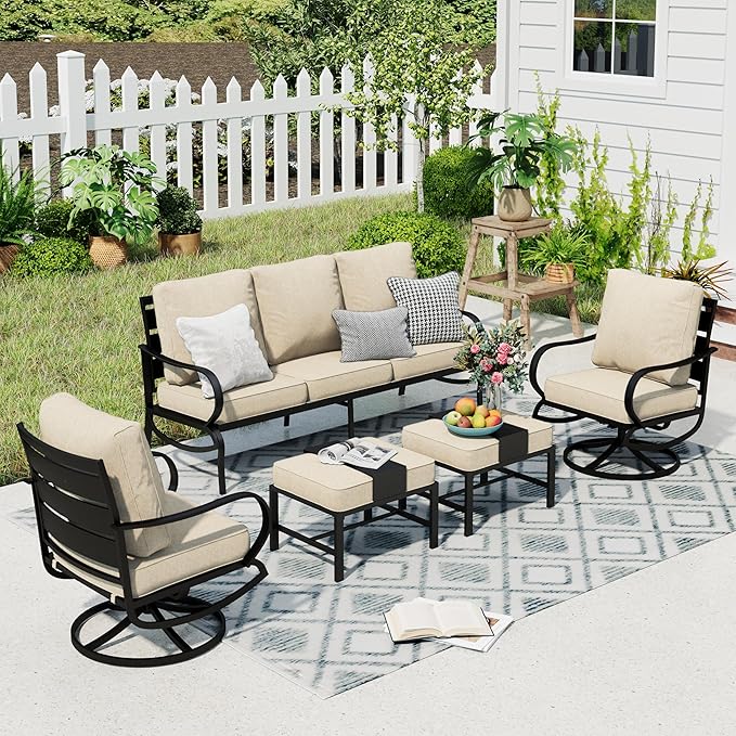 Patio Furniture Sets 5 Pcs Outdoor Metal Conversation Sets 5 Seats with 1 x 3-Seat Sofa
