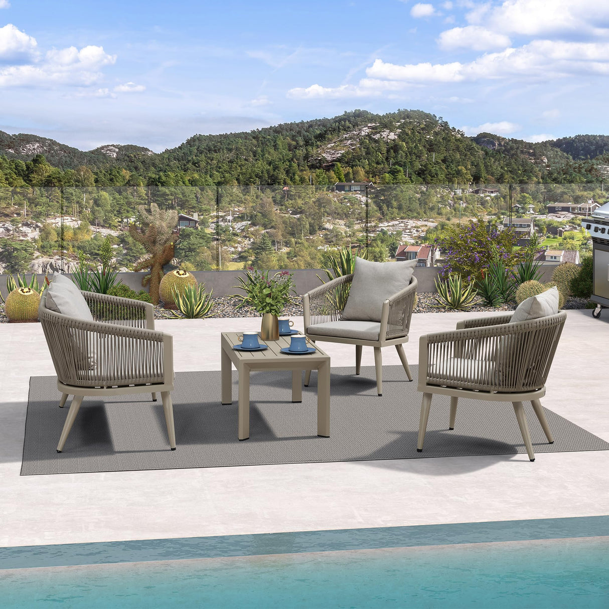 4-Piece Wicker Patio Conversation Set Aluminum Rattan Sofa Patio Furniture Set