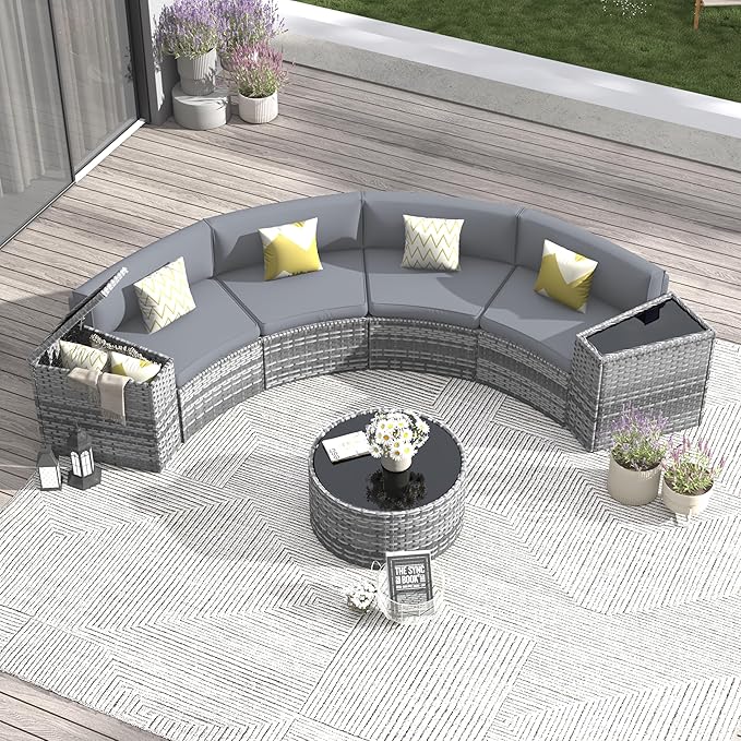 Outdoor Patio Sectional Furniture Sets, 11 Pcs Curved Patio Couch