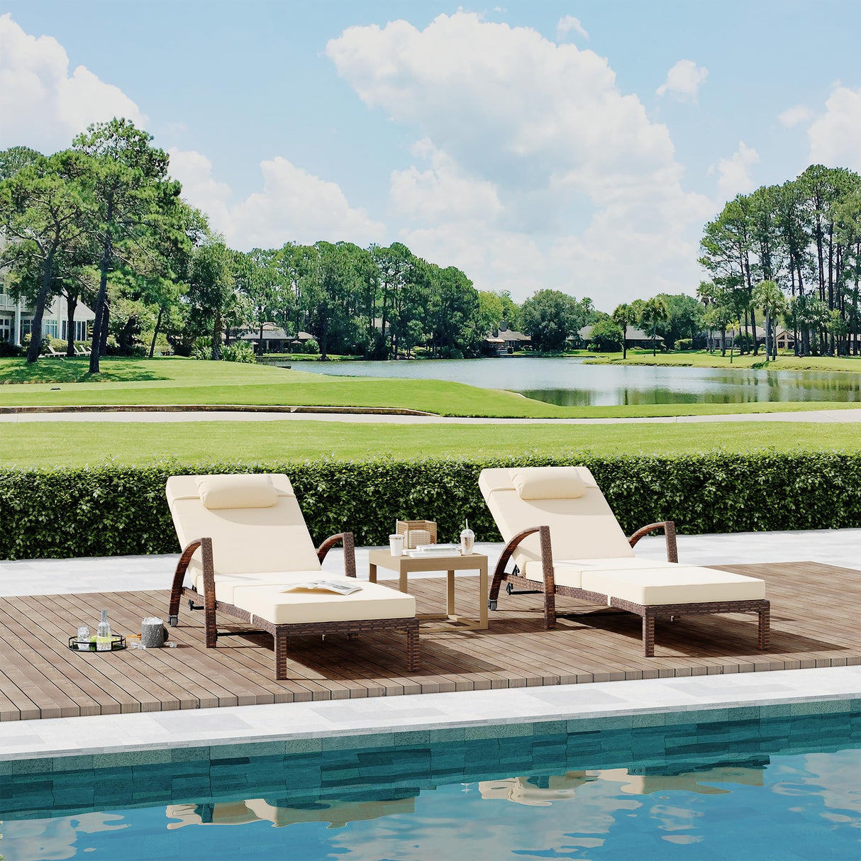 Outdoor Chaise Lounge Set of 2 Rattan Patio Folding Chaise Lounge