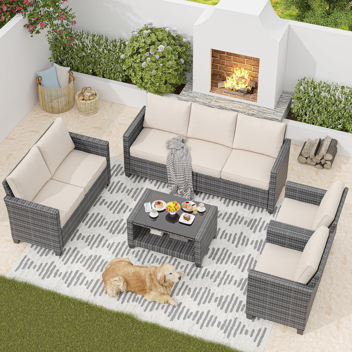 7 Seat Outdoor Patio Furniture Sectional Sofa Sets,PE Wicker Rattan Outdoor