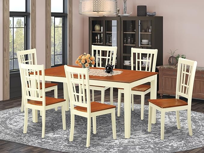 NICO7-BLK-W 7 Piece Kitchen Table Set Consist of a Rectangle Dining Table