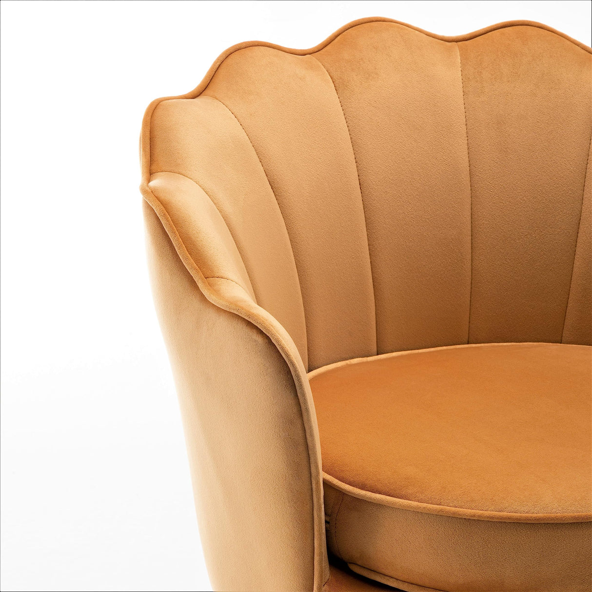 Velvet Barrel Accent Chair with Scalloped Silhouette and Gold Metal Legs, Decorative Piece Suitable for Traditional, Modern, and Contemporary Spaces, Mustard Yellow