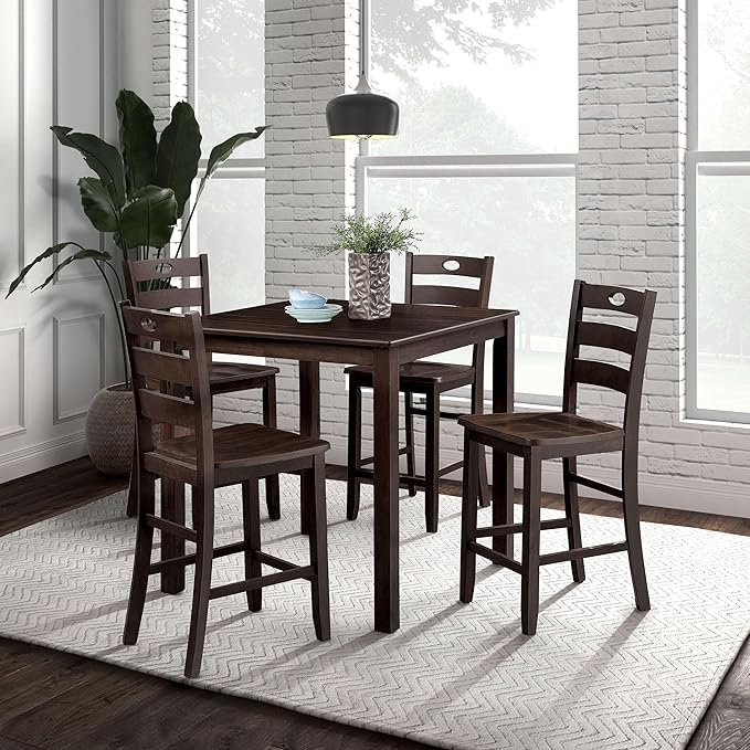 America Bravo Wood 5-Piece Counter Height Dining Room Set, Square Table