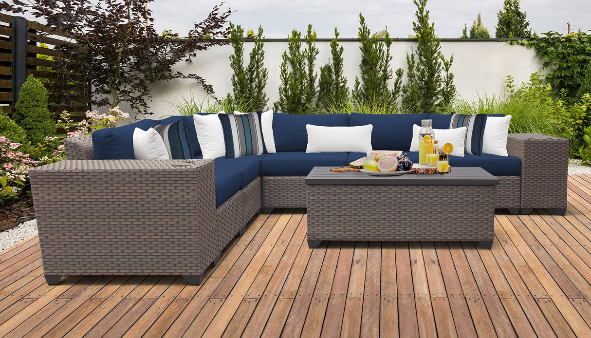 Florence Sectional Seating Group with Cushions 9 Piece Outdoor Wicker Patio Furniture Set