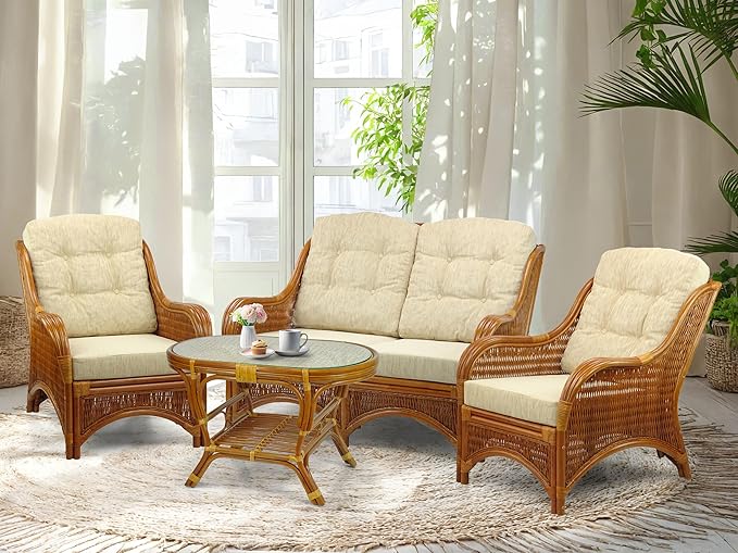 Jam Lounge Set of 4: 2 Natural Rattan Wicker Chairs, Loveseat