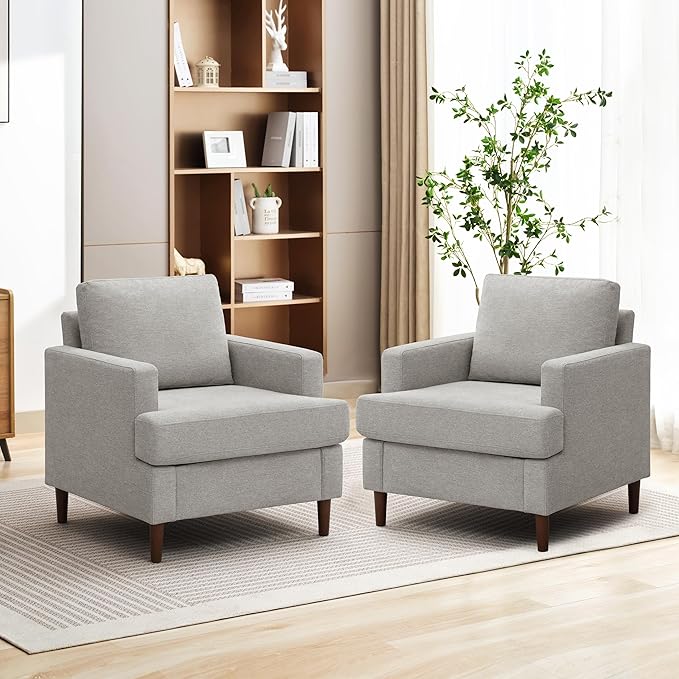 Mid-Century Accent Chair,Modern Linen Fabric Armchair for Living Room