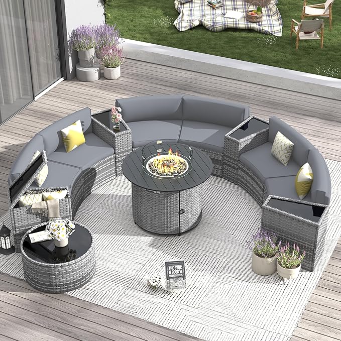 Outdoor Patio Sectional Furniture Sets, 11 Pcs Curved Patio Couch