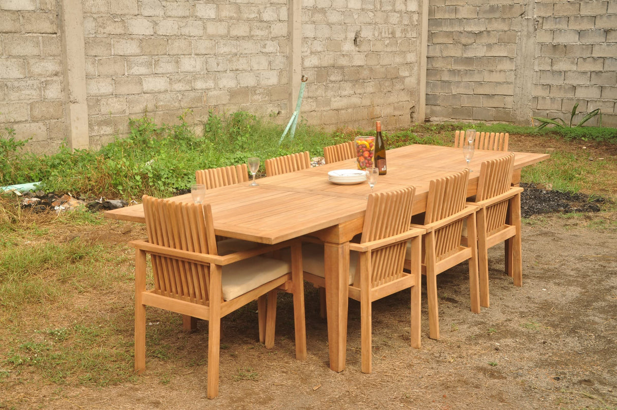 8 Seats 9 Pcs Grade-A Teak Wood Dining Set: 122"