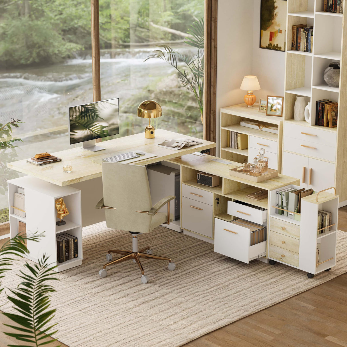 Home Office Furniture Set, 71" Electric Standing Desk with 2 Wide File Cabinet, AC/USB