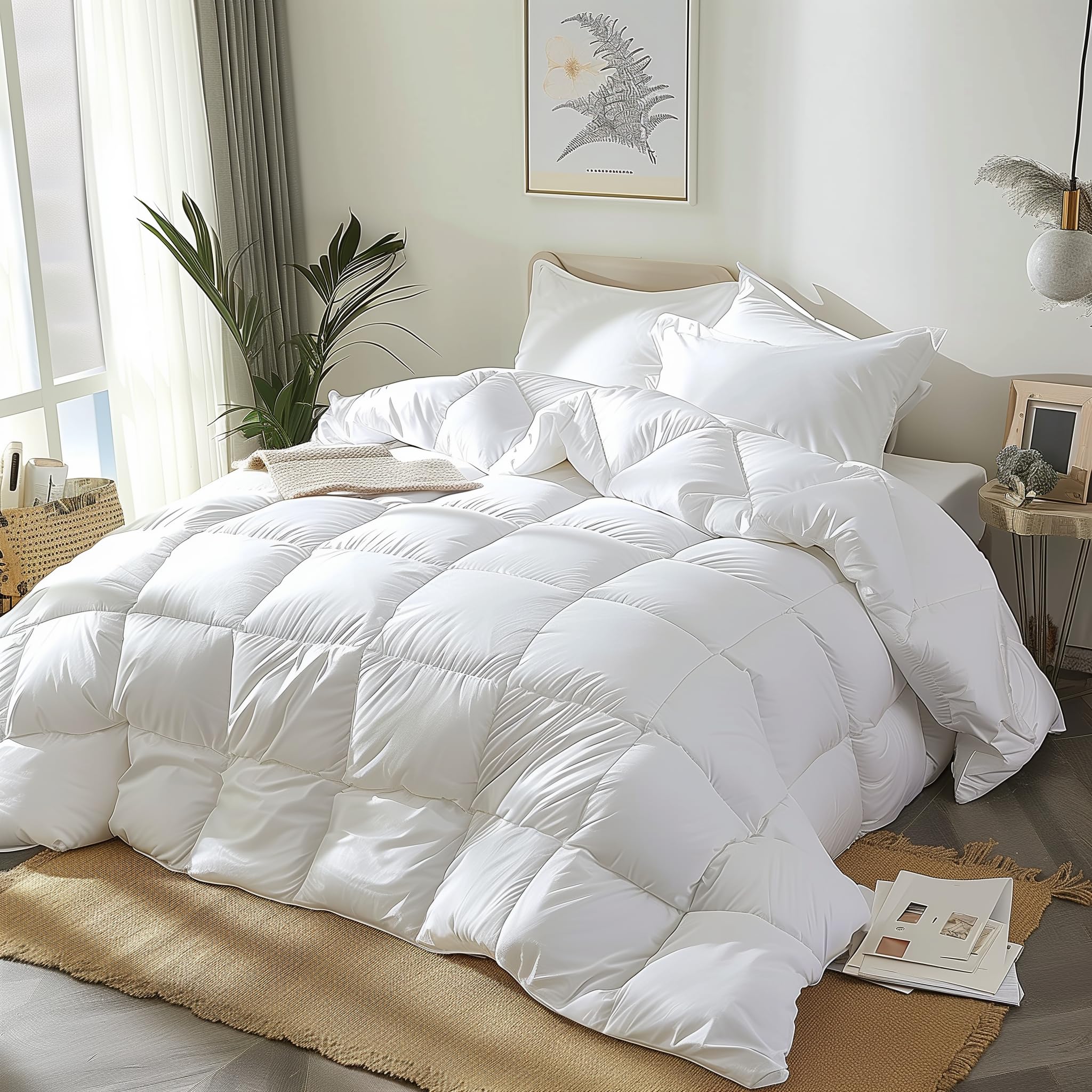 Down Fiber Comforter - Queen Size Duvet Insert, 100% Cotton Cover All Season Lightweight