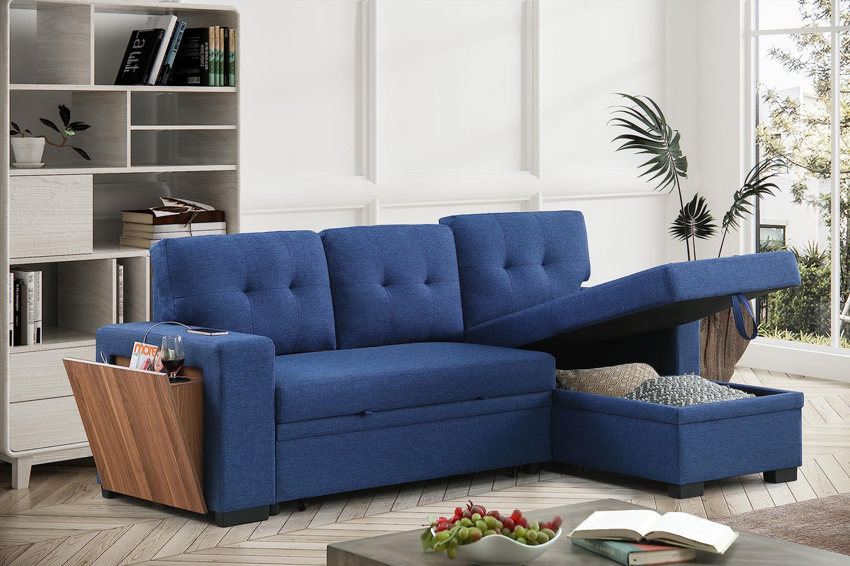 92" L-Shape Sectional Pull Out Sofa Bed with Storage Chaise