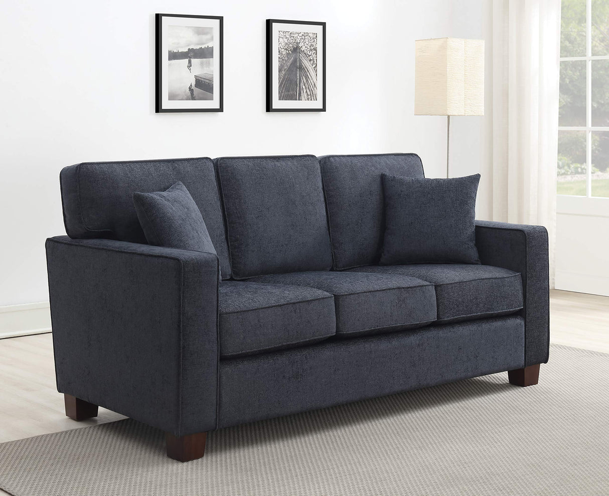 Russell 3 Seater Sofa with 2 Pillows and Coffee Finished Legs, Navy