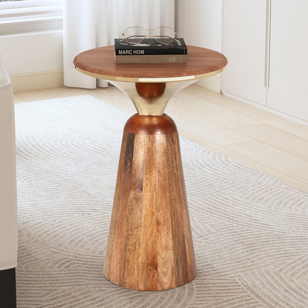 Laveer Wood End Table, Indoor Round Side Table, Small Drink Table