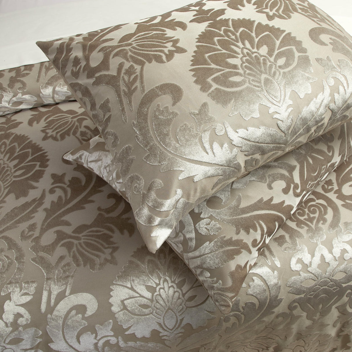 Chic 5 Piece Jacquard Comforter Set Burnout Velvet Design with Decorative Pillows, Shams - Taupe