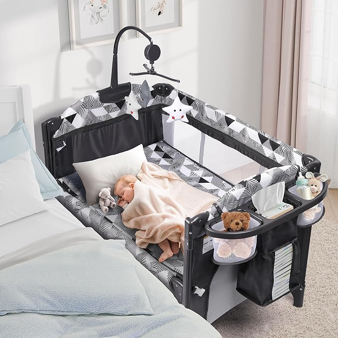 5-in-1 Baby Bassinet Bedside Sleeper, Baby Pack and Play with Changing Table