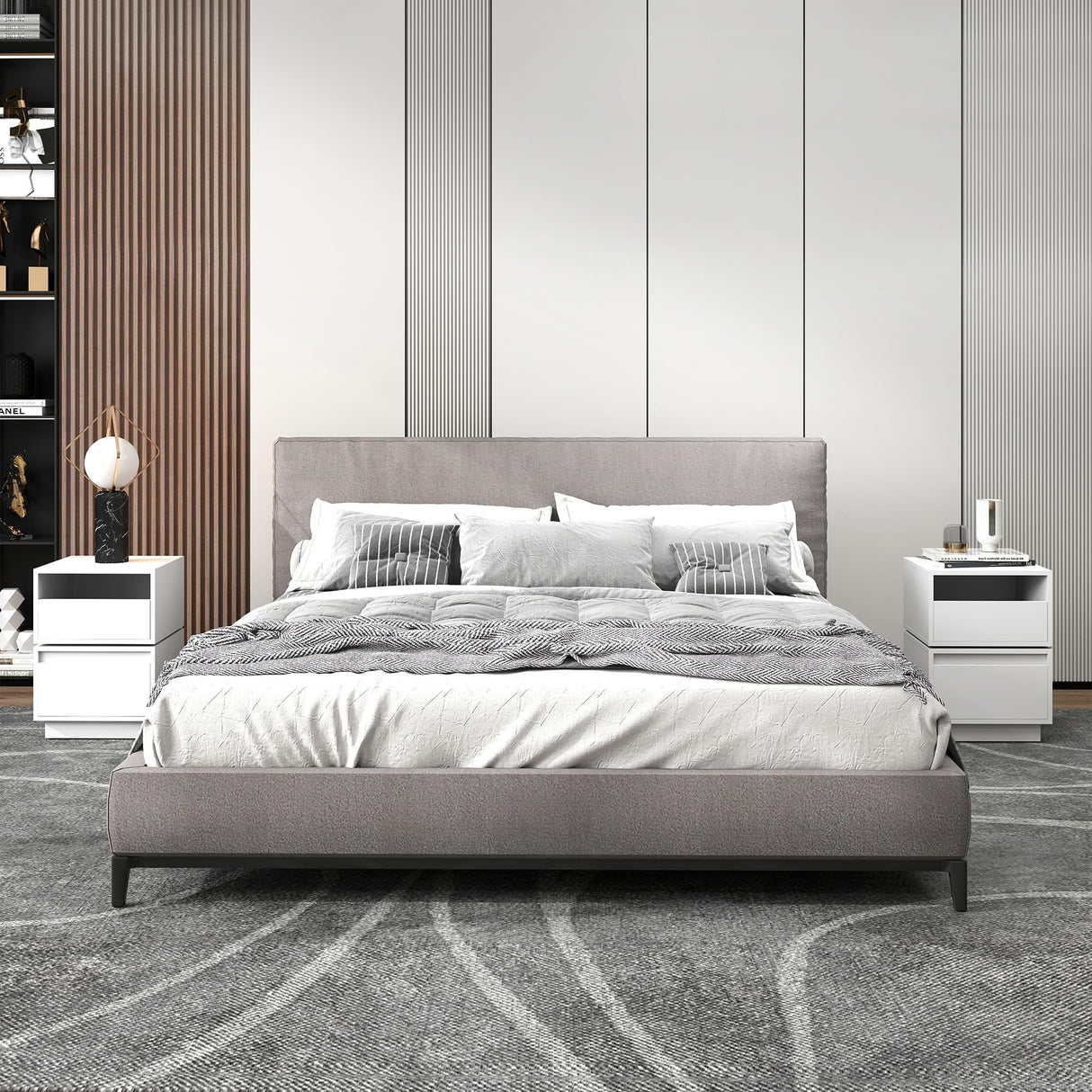 22‘’H 2-Drawer Nightstand End Table, 2-Drawer Rotatable Bedside Table