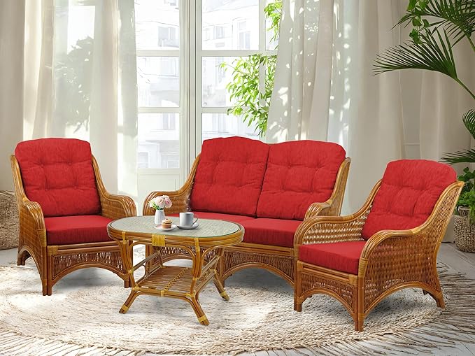 Jam Lounge Set of 4: 2 Natural Rattan Wicker Chairs, Loveseat