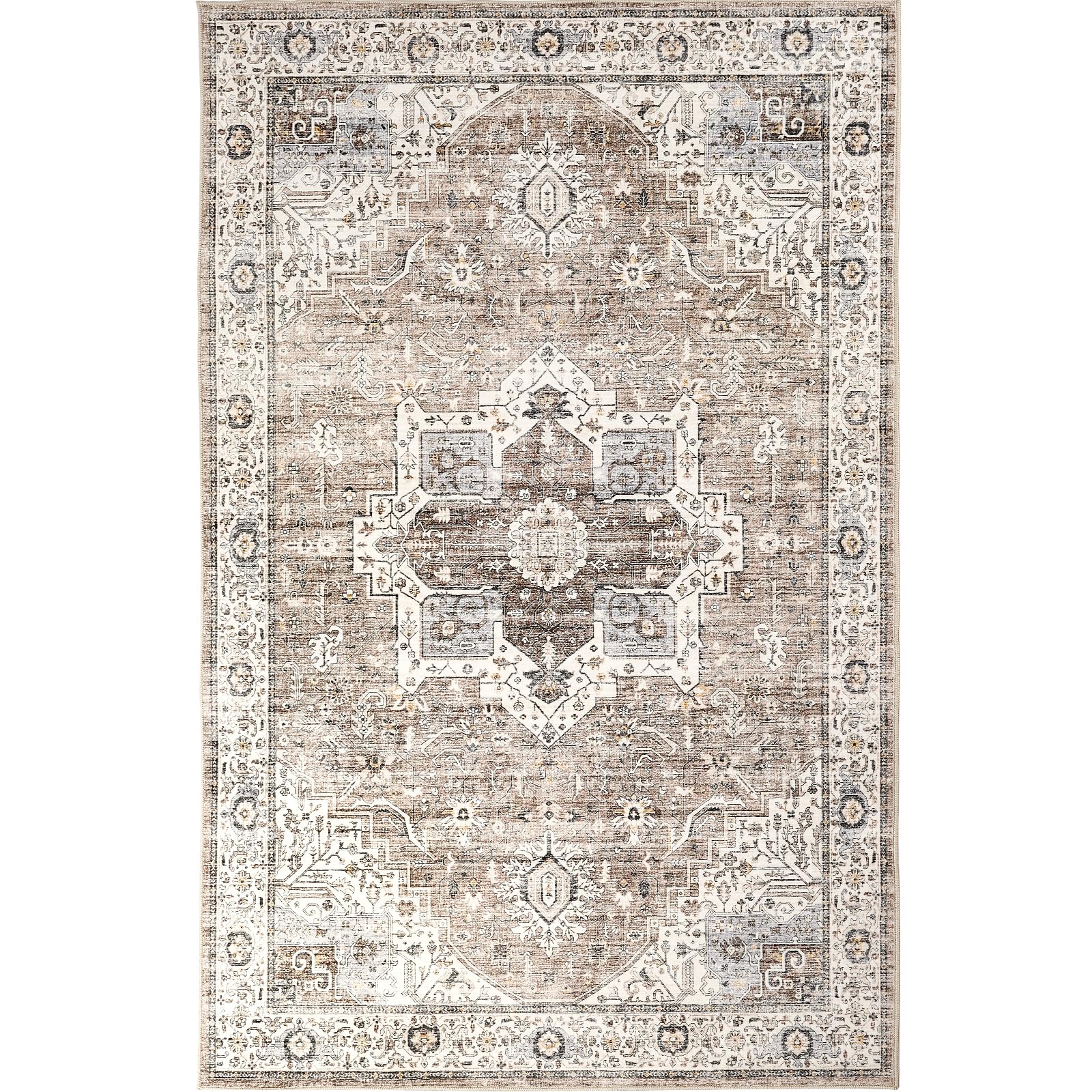 zesthome Area Rugs 8x10 Rugs for Living Room,Non-Slip Backing Washable Rugs,Vintage Printed Large Area Rug,Ultra-Thin Stain Resistant Rug (Brown,8'x10')